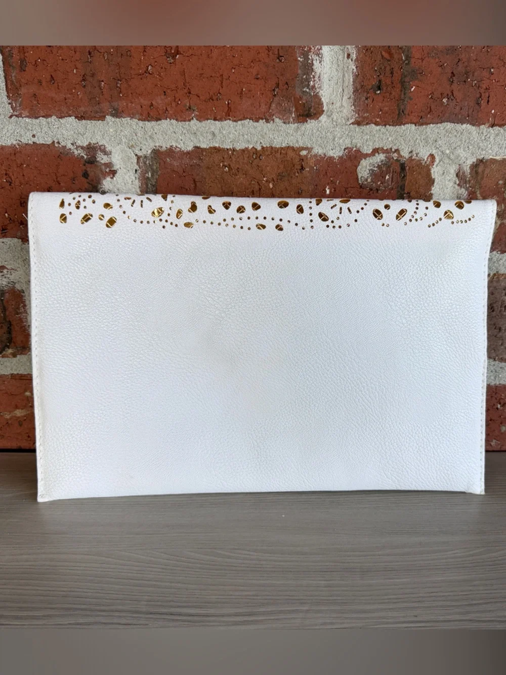 White & Gold Laser-Cut Envelope Clutch